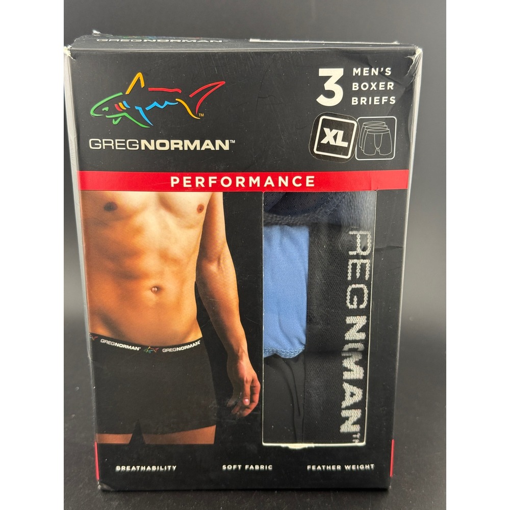 Greg Norman Mens 3 Pack Performance Boxer Briefs XL Black Blue Multi 6" Inseam
